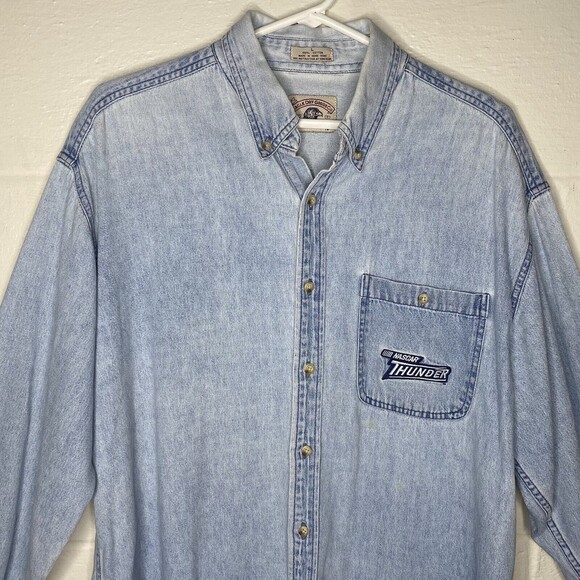 Vtg Eagle Dry Goods Shirt Mens L Blue Denim Button Front L/S NASCAR Thunder - Picture 4 of 9